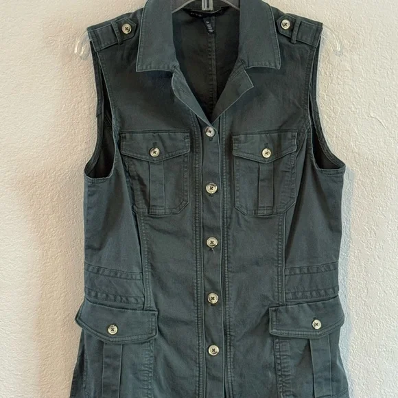 White House Black Market Utility Vest Womens Army Green 14 - Picture 3 of 13